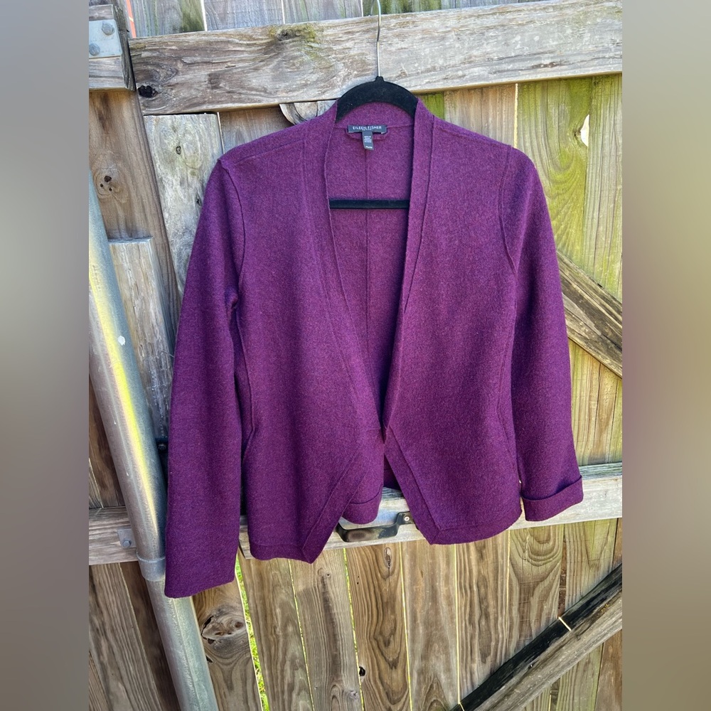 Eileen Fisher petite  Plum Open-Front Knit Blazer